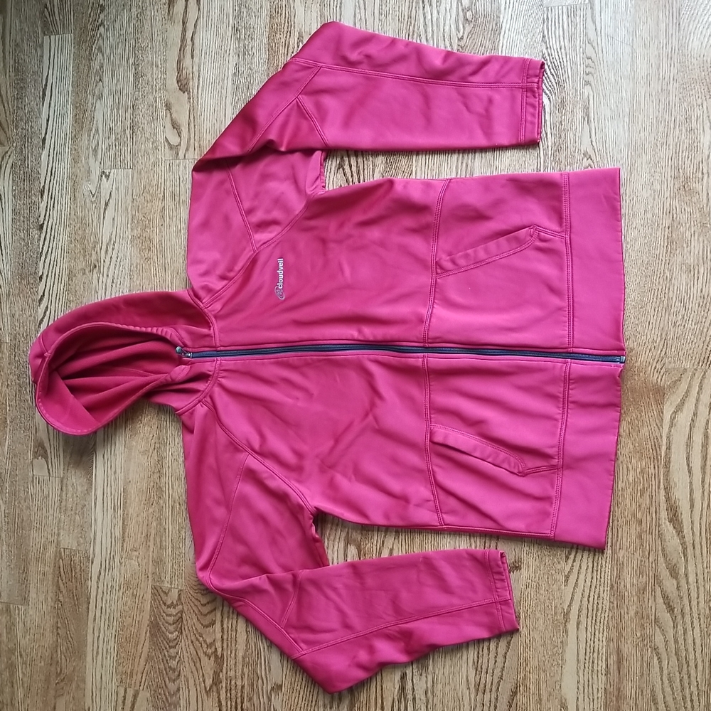 (S) Cloudveil Shiny Red Zip Up Hoodie Athleisure Sporty Activewear Comfy